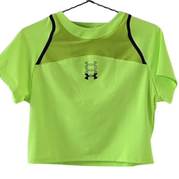 UNDER ARMOUR WOMEN'S FLORESCENT GREEN ATHLETIC CROP TOP SIZE LARGE - Picture 1 of 14